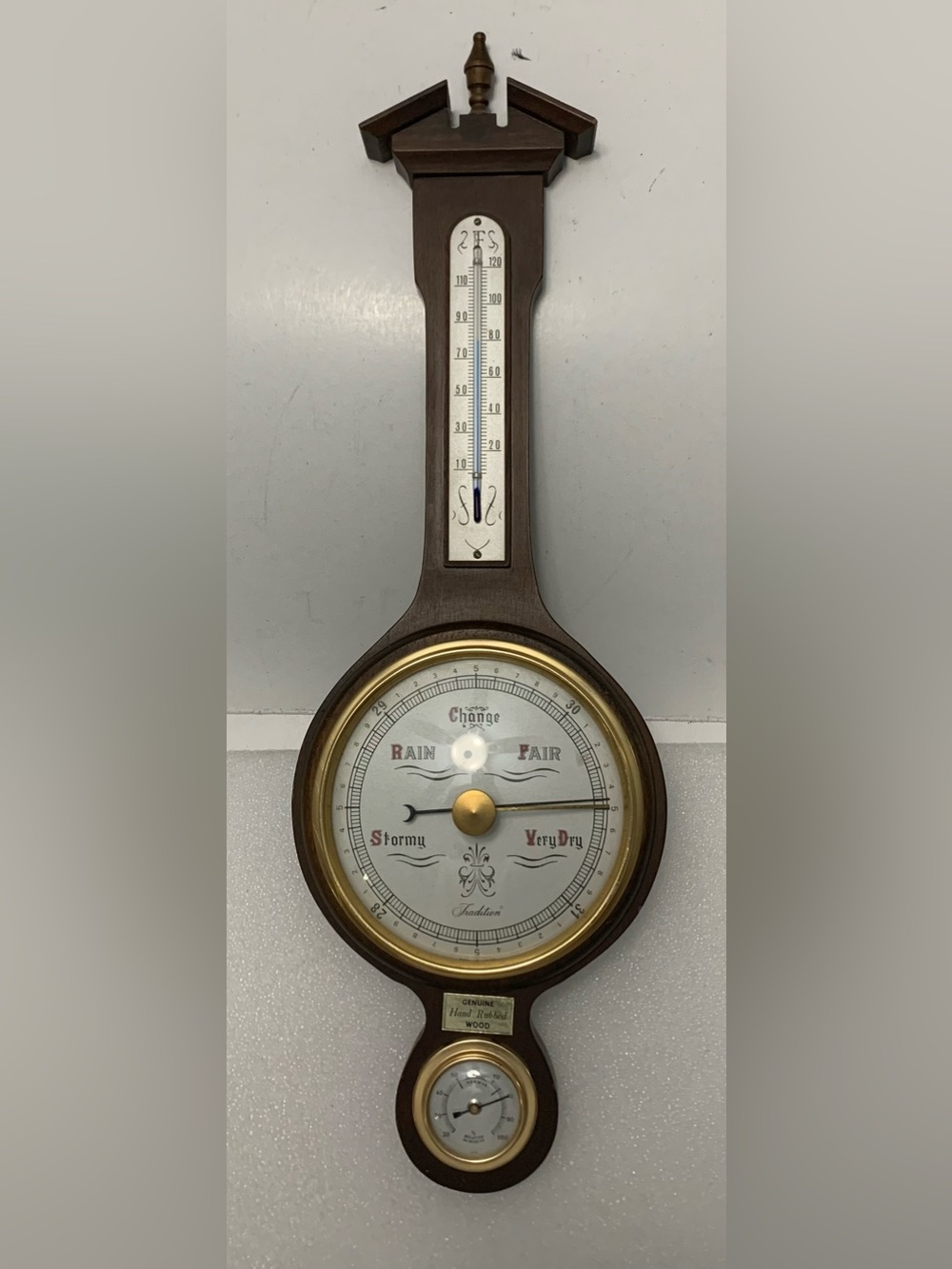 Classic Brown Wall Barometer with Gold Accents